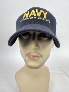 Navy Embroidered Flexfit Hat - Accelerate Your Life - Black & Gold
